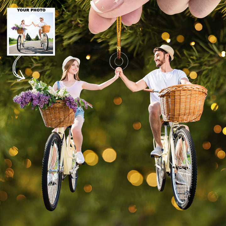 Wheels Of Happiness - Personalized Photo Mica Ornament - Christmas Gift For Couple, Family Members