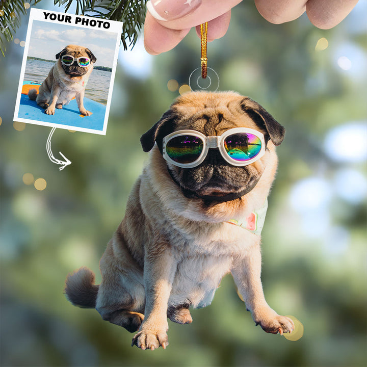 Surfing Dog - Personalized Photo Mica Ornament - Christmas Gift For Dog Lovers, Pet Owners