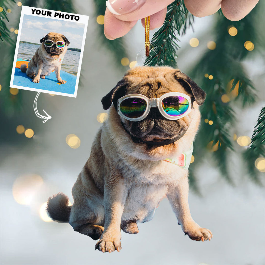 Surfing Dog - Personalized Photo Mica Ornament - Christmas Gift For Dog Lovers, Pet Owners