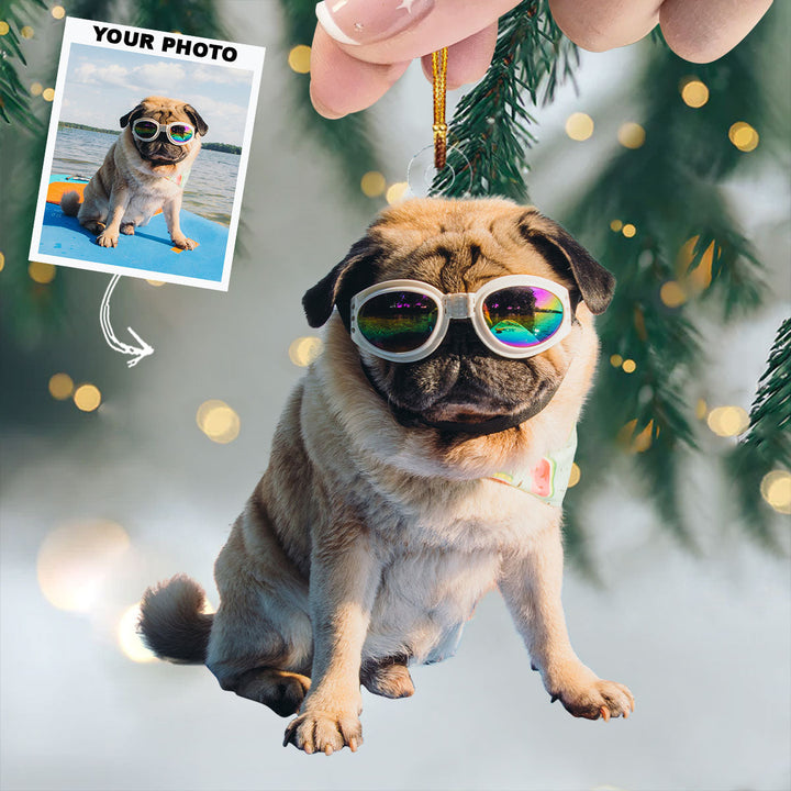 Surfing Dog - Personalized Photo Mica Ornament - Christmas Gift For Dog Lovers, Pet Owners