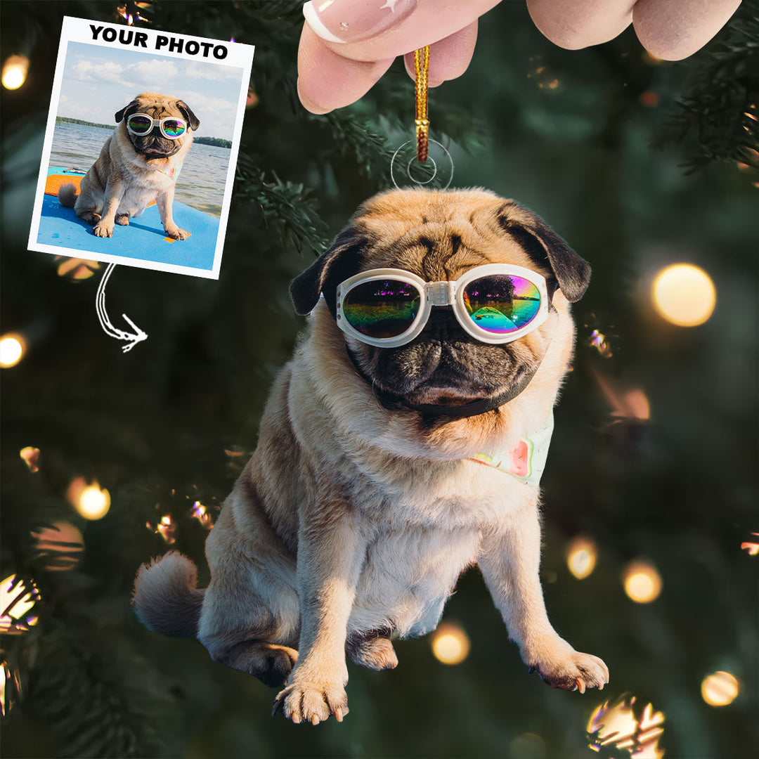 Surfing Dog - Personalized Photo Mica Ornament - Christmas Gift For Dog Lovers, Pet Owners