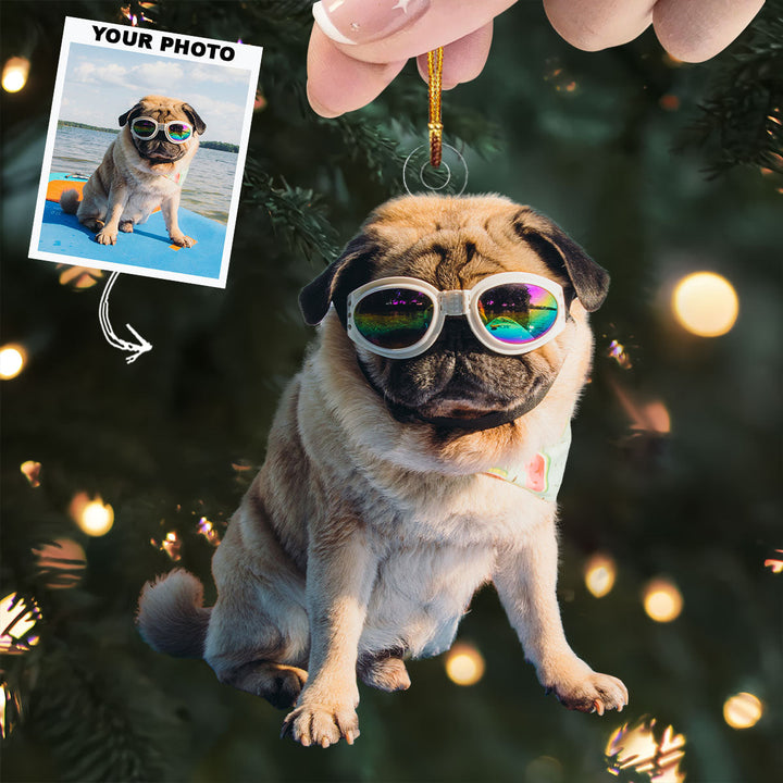 Surfing Dog - Personalized Photo Mica Ornament - Christmas Gift For Dog Lovers, Pet Owners