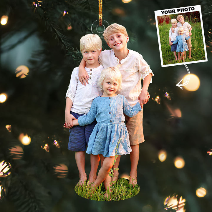Siblings - Personalized Photo Mica Ornament - Christmas Gift For Family, Family Members