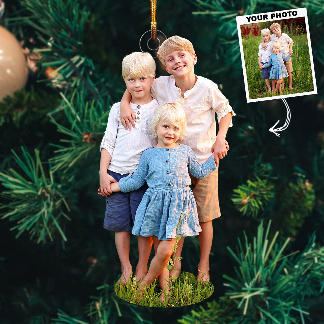 Siblings - Personalized Photo Mica Ornament - Christmas Gift For Family, Family Members