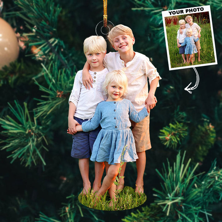 Siblings - Personalized Photo Mica Ornament - Christmas Gift For Family, Family Members