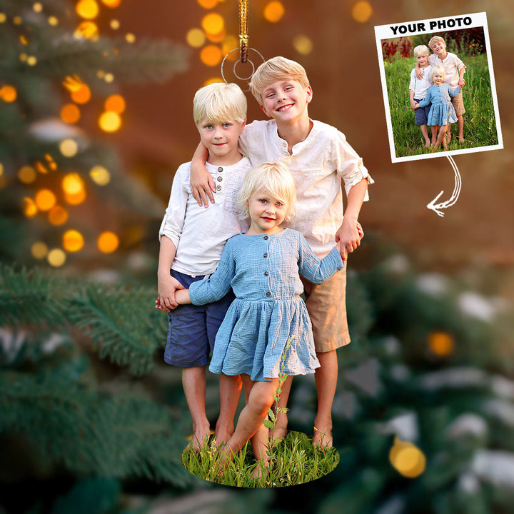 Siblings - Personalized Photo Mica Ornament - Christmas Gift For Family, Family Members