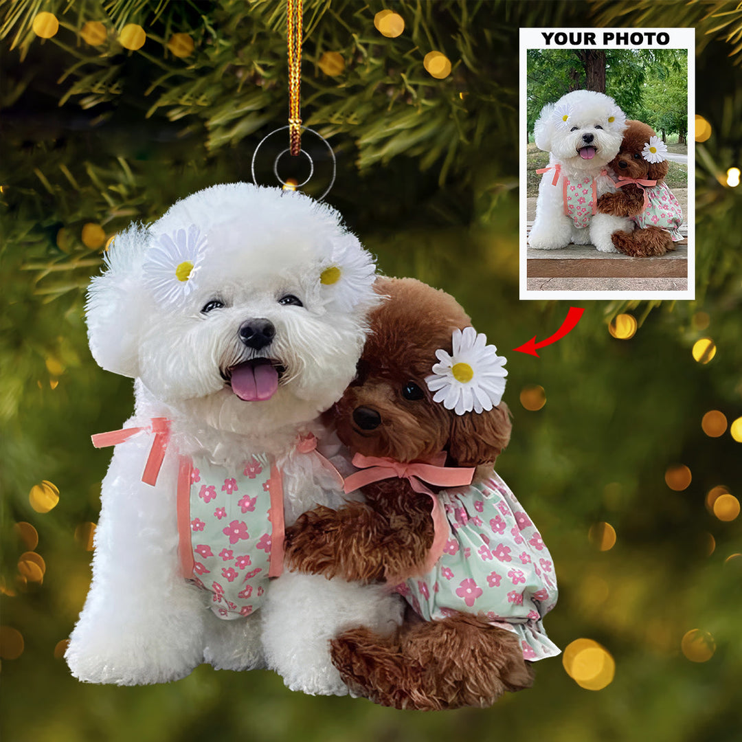 Floral Pair - Personalized Photo Mica Ornament - Gift For Dog Lovers, Pet Lovers, Dog Mom, Dog Dad