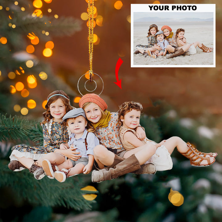 Beachside Siblings - Personalized Photo Mica Ornament - Christmas Gift For Family Members