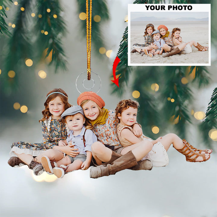 Beachside Siblings - Personalized Photo Mica Ornament - Christmas Gift For Family Members