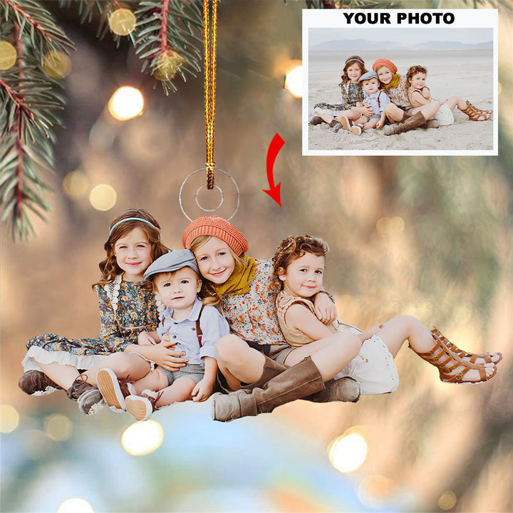Beachside Siblings - Personalized Photo Mica Ornament - Christmas Gift For Family Members