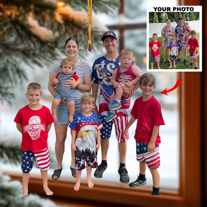 Stars and Stripes Celebration - Personalized Photo Mica Ornament - Christmas Gift For Family Members