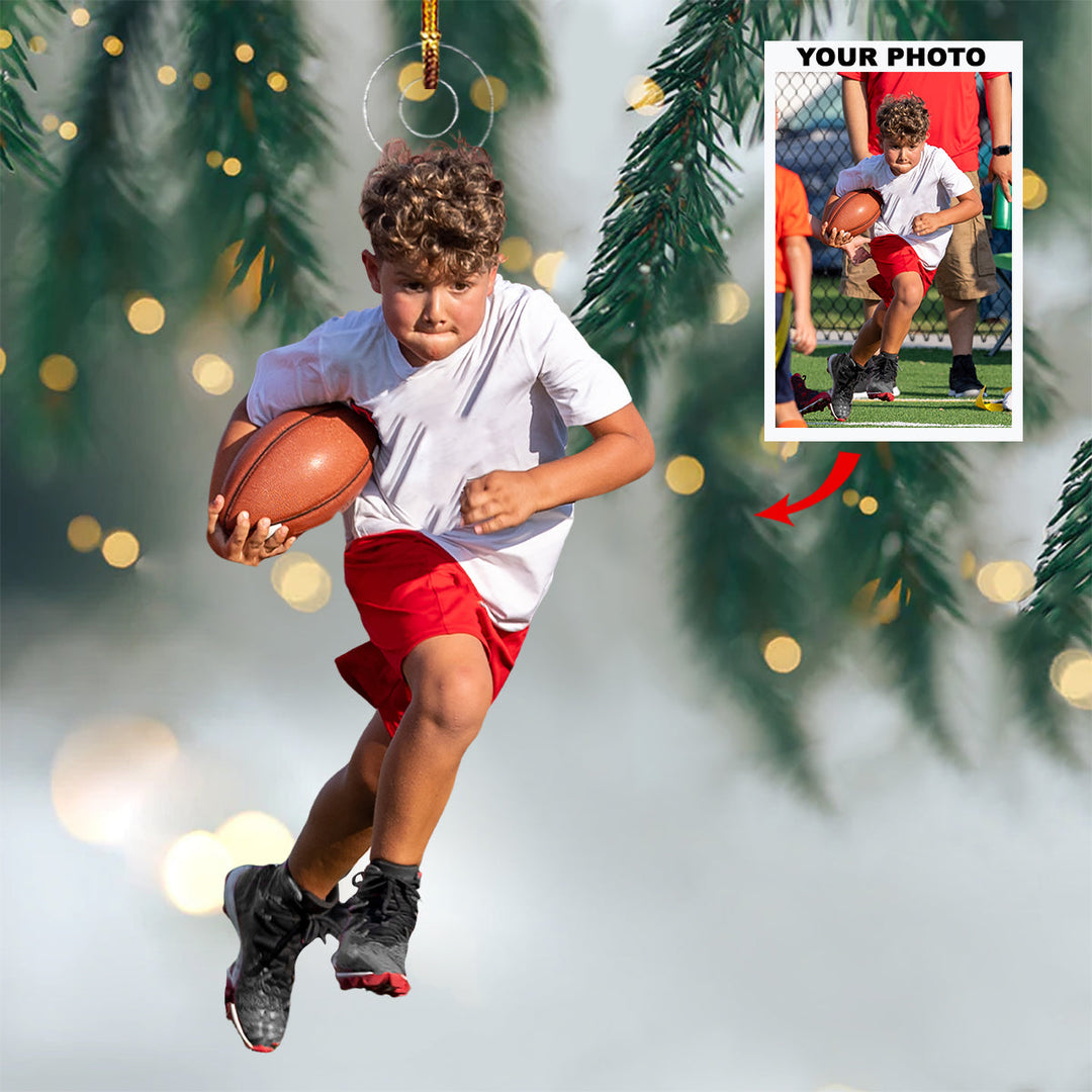 Little Champion - Personalized Photo Mica Ornament - Gift For Football Players, Football Lovers