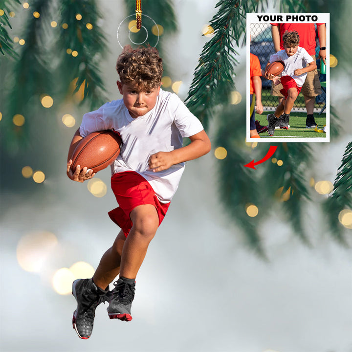 Little Champion - Personalized Photo Mica Ornament - Gift For Football Players, Football Lovers
