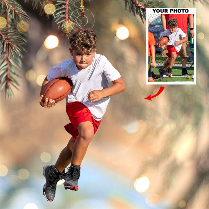 Little Champion - Personalized Photo Mica Ornament - Gift For Football Players, Football Lovers