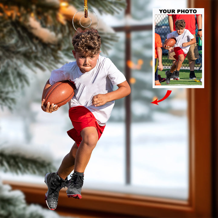 Little Champion - Personalized Photo Mica Ornament - Gift For Football Players, Football Lovers