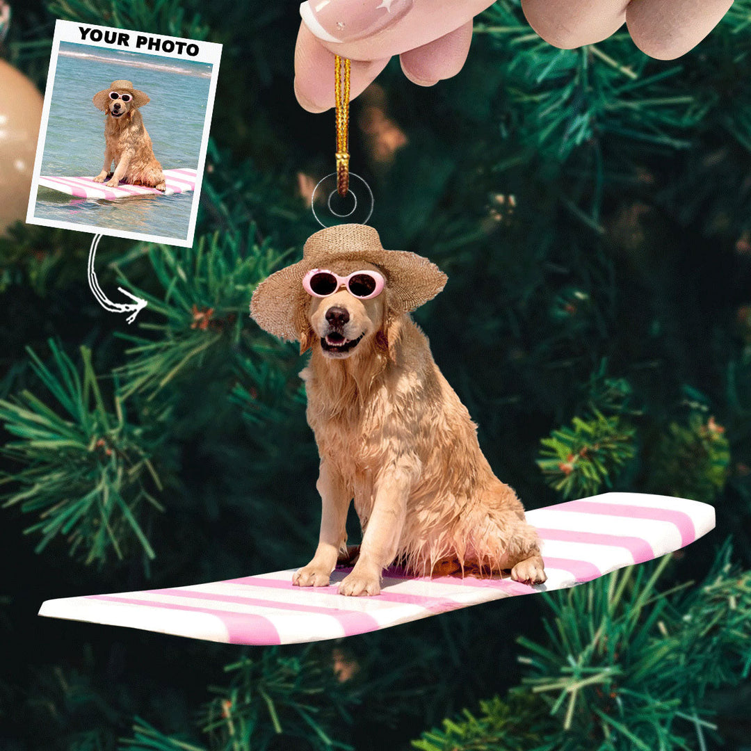 Surfing Dog - Personalized Photo Mica Ornament - Gift For Dog Lovers, Dog Owners