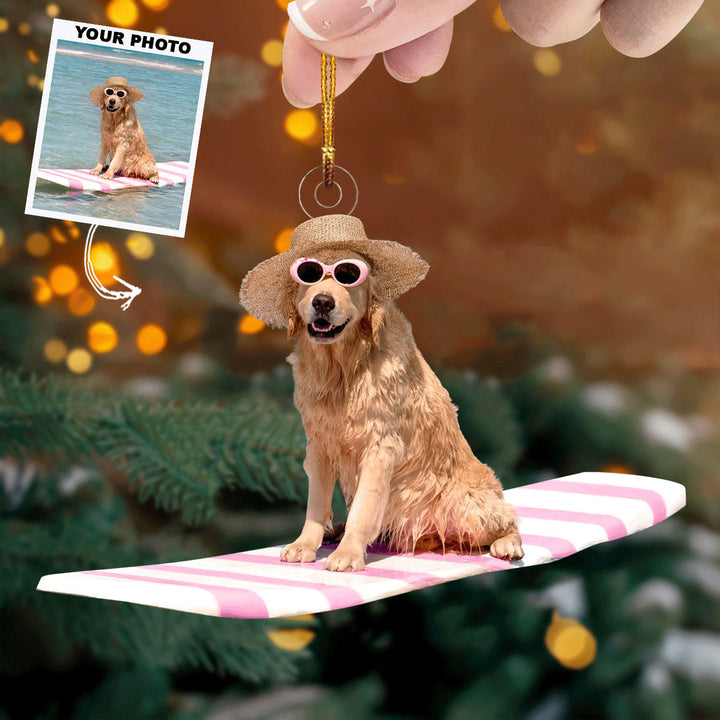 Surfing Dog - Personalized Photo Mica Ornament - Gift For Dog Lovers, Dog Owners