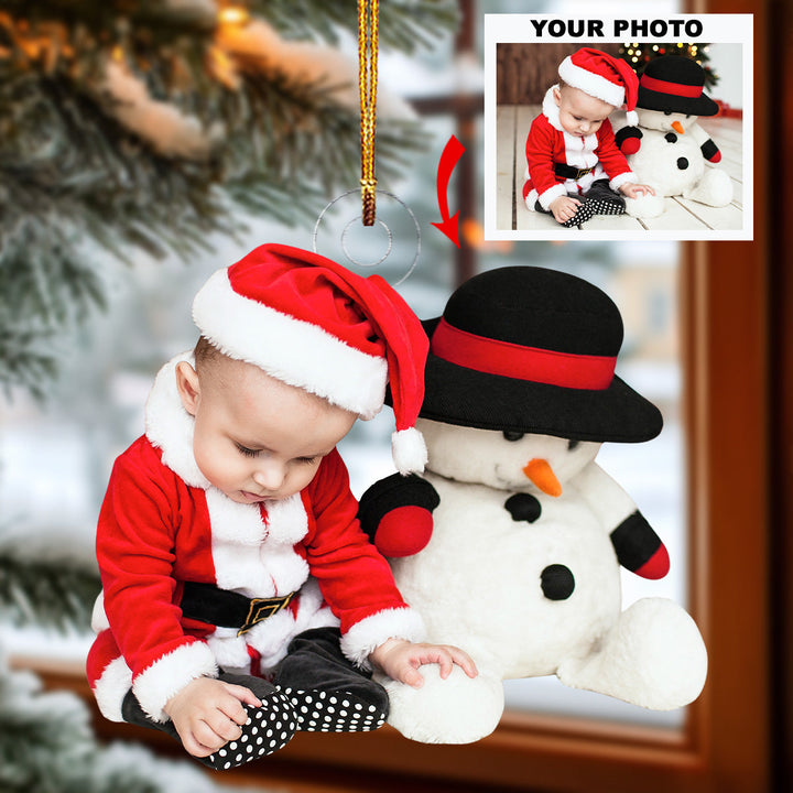 Little Santa Claus - Personalized Photo Mica Ornament - Christmas Gift For Family Members