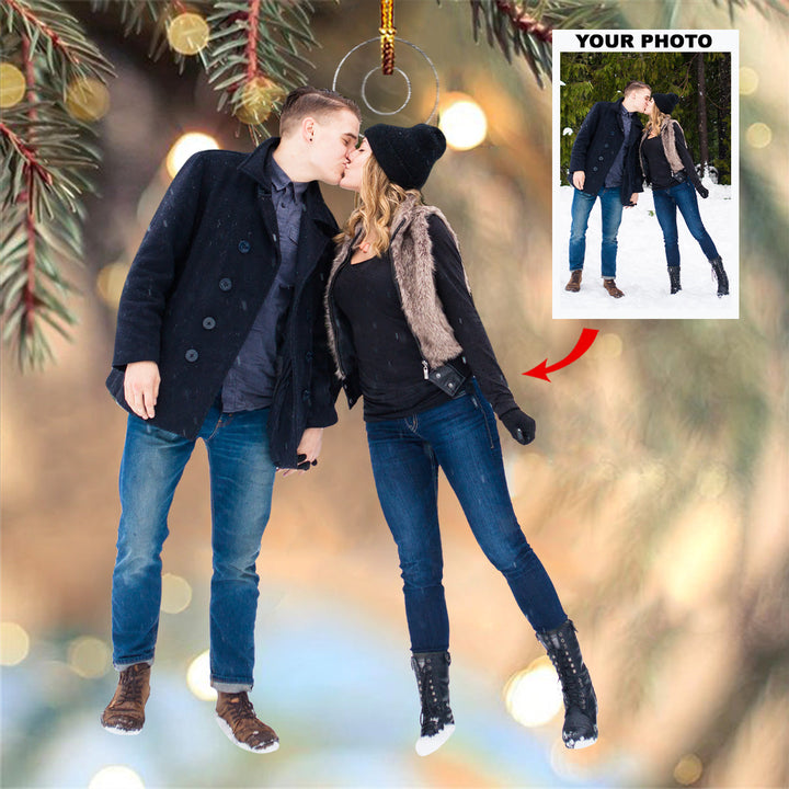 Kiss In The Snow - Personalized Photo Mica Ornament - Christmas Gift For Couple, Family Members