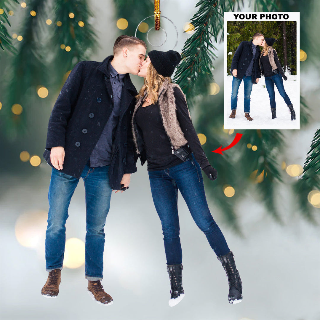 Kiss In The Snow - Personalized Photo Mica Ornament - Christmas Gift For Couple, Family Members
