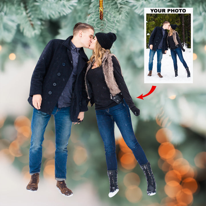 Kiss In The Snow - Personalized Photo Mica Ornament - Christmas Gift For Couple, Family Members
