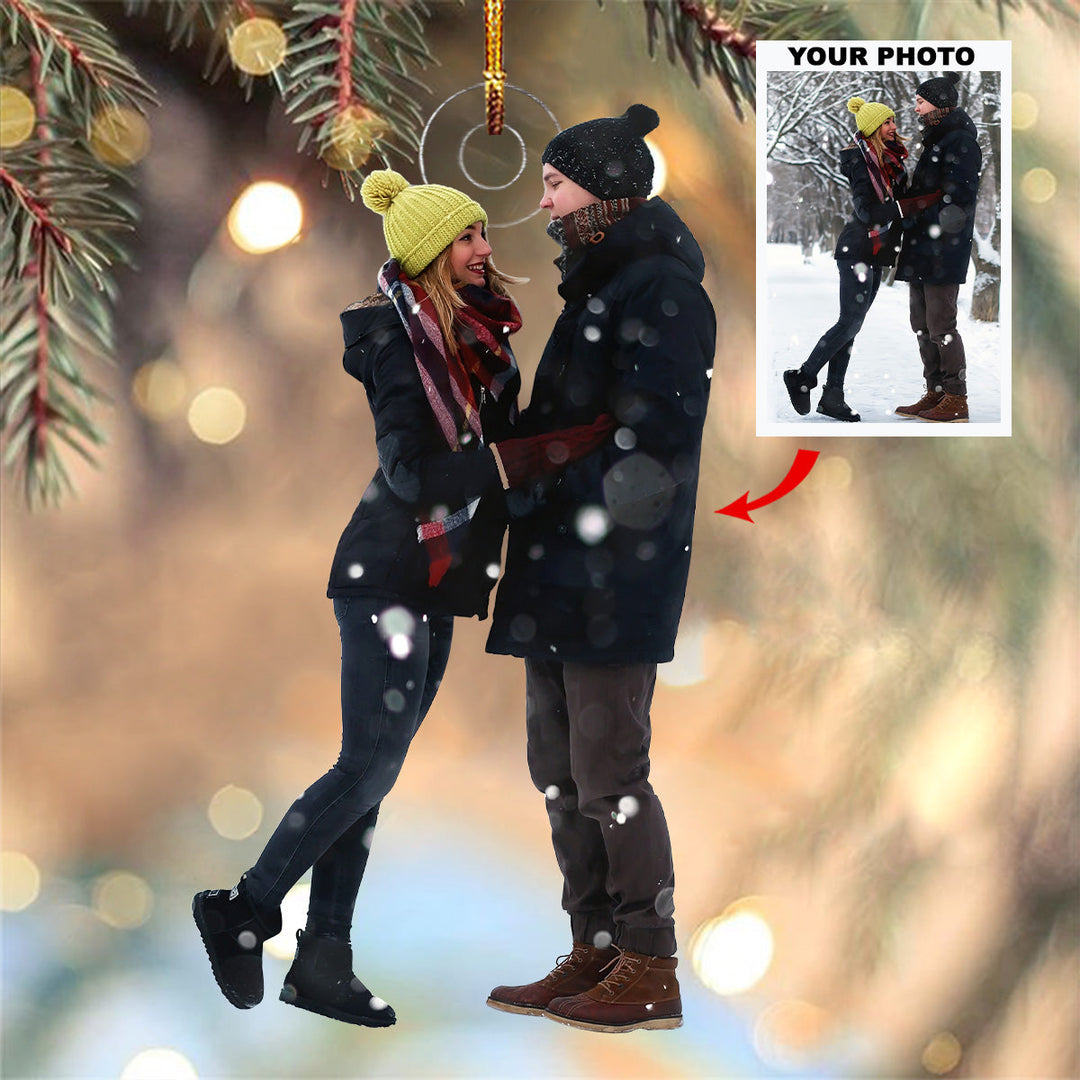 Winter Couple - Personalized Photo Mica Ornament - Christmas Gift For Couple, Family Members