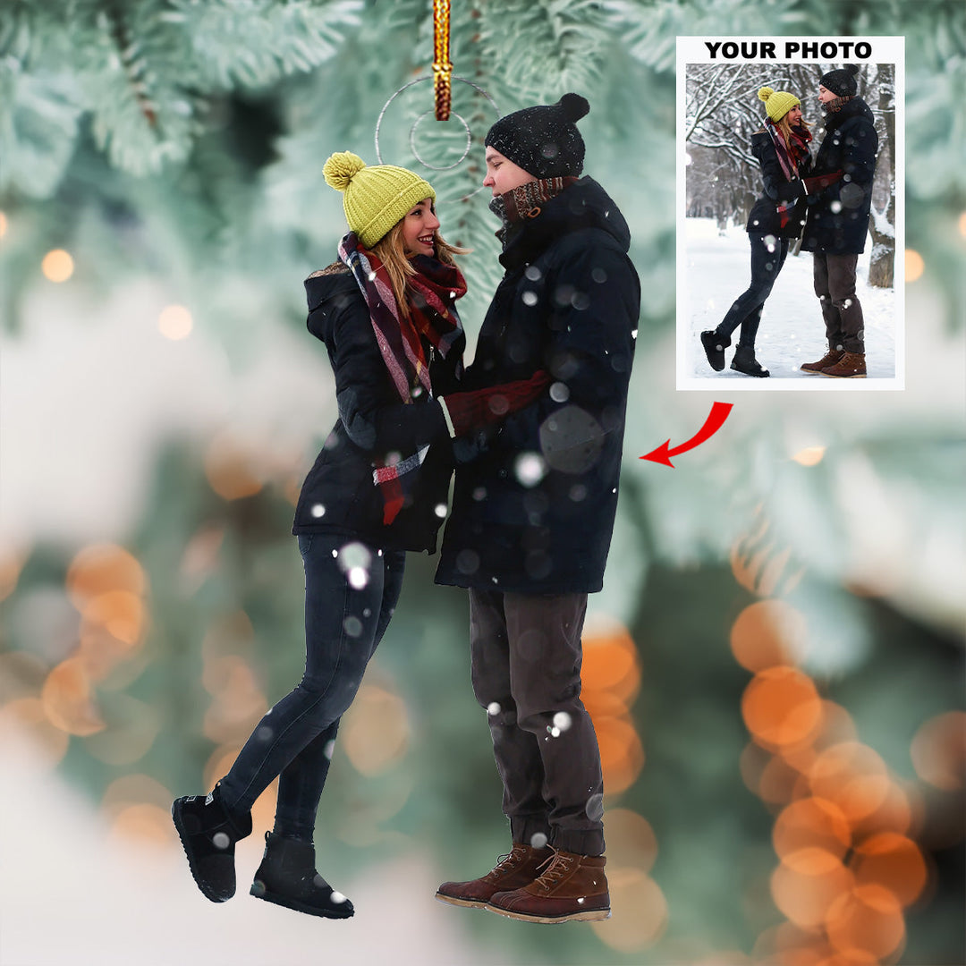 Winter Couple - Personalized Photo Mica Ornament - Christmas Gift For Couple, Family Members