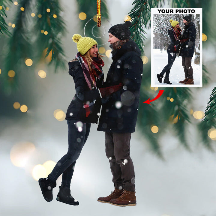 Winter Couple - Personalized Photo Mica Ornament - Christmas Gift For Couple, Family Members