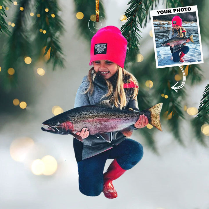 Little Angler - Personalized Photo Mica Ornament - Gift For Fishing Lovers