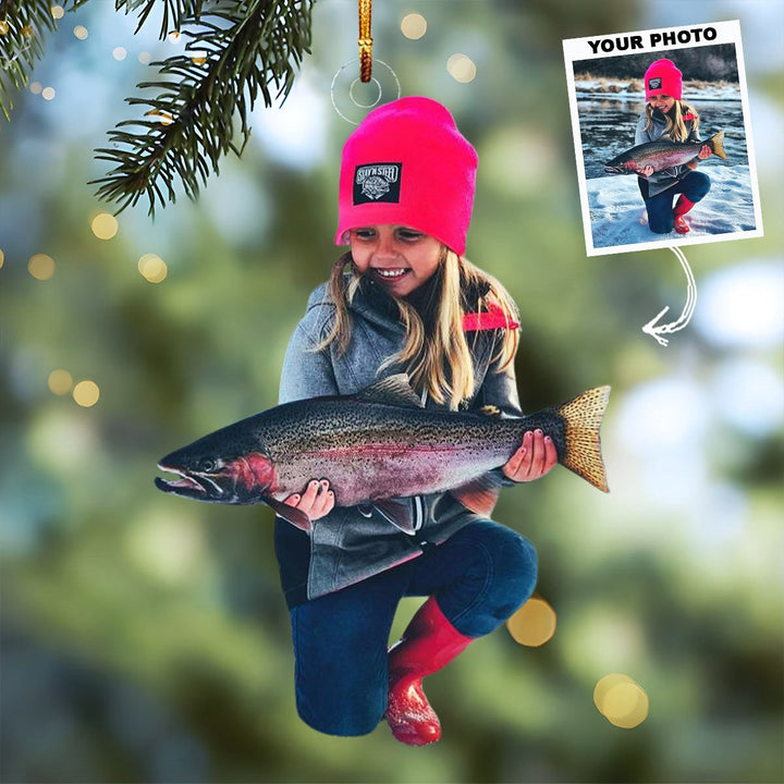 Little Angler - Personalized Photo Mica Ornament - Gift For Fishing Lovers