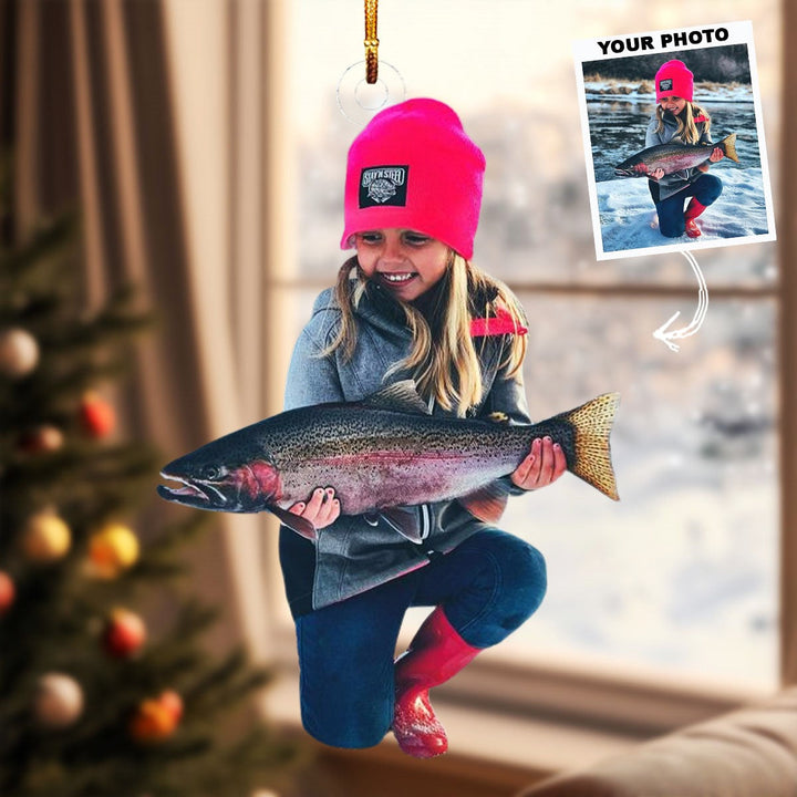 Little Angler - Personalized Photo Mica Ornament - Gift For Fishing Lovers