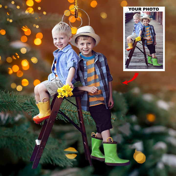 Bonded By Love - Personalized Photo Mica Ornament - Christmas Gift For Sibling, Family Members