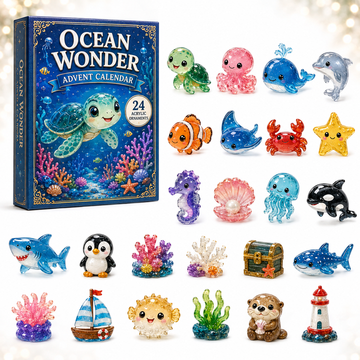 CHRISTMAS KICKOFF 40% OFF - Turtle Ocean Wonder Advent Calendar 2026 - 24-Day Festive Countdown, Acrylic Charms Blind Box - Gift For Animal Lovers