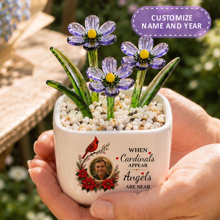 When Cardinals Appear Angels Are Near - Personalized Memorial Flower Pot - Gift for Family Members
