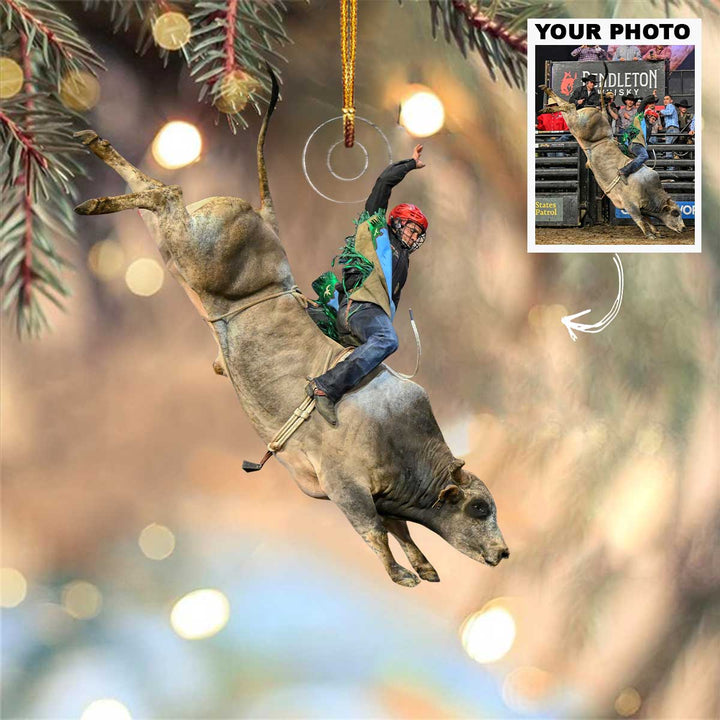 Burning Rodeo Spirits - Personalized Photo Mica Ornament - Christmas Gift For Rodeo Lovers, Bull Riding Lovers