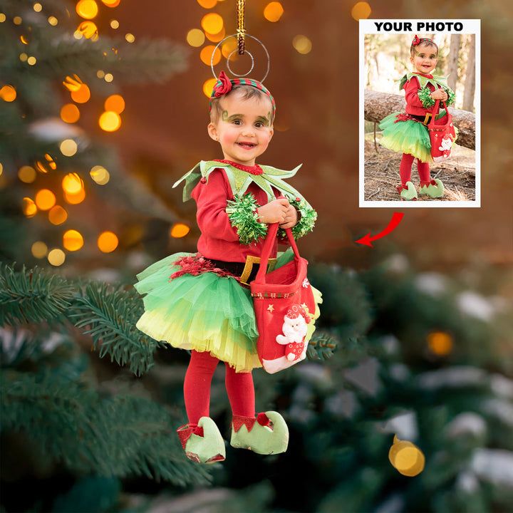 Little Elf - Personalized Photo Mica Ornament - Gift For Baby, Family Members