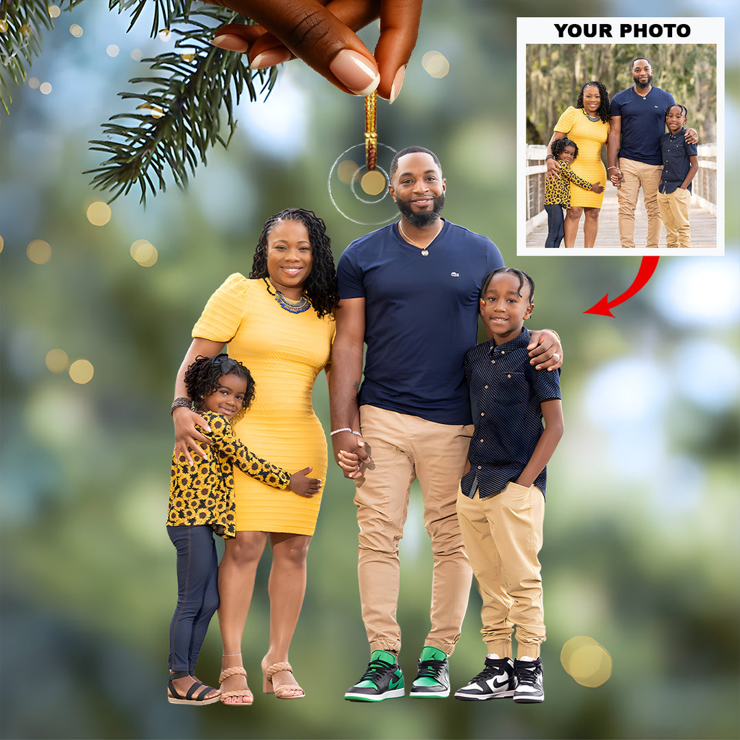 One Family One Love - Personalized Photo Mica Ornament - Christmas Gift For Family Members
