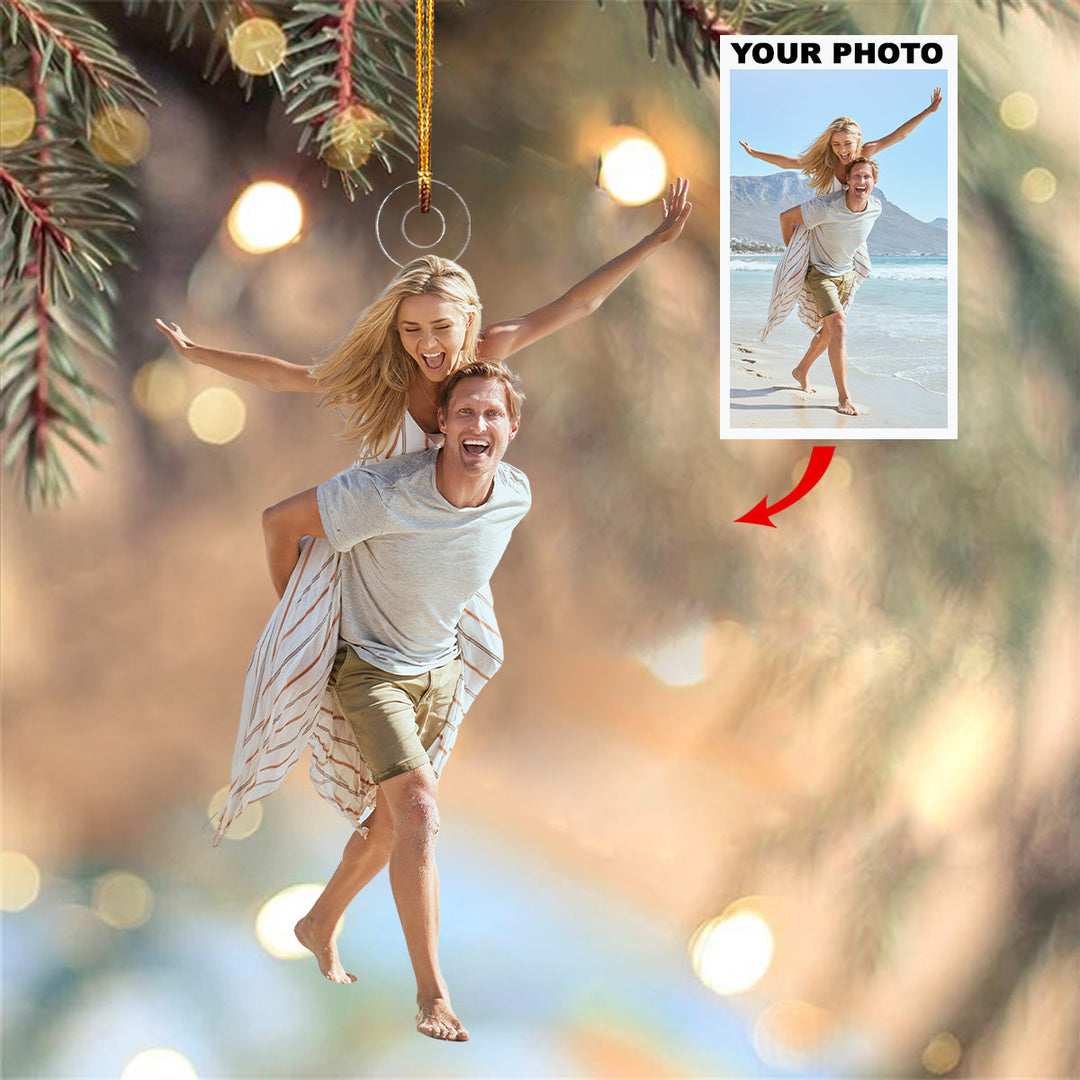 Couple On The Beach - Personalized Photo Mica Ornament - Christmas Gift For Couple, Wedding Couple, Newlywed, Wife, Husband