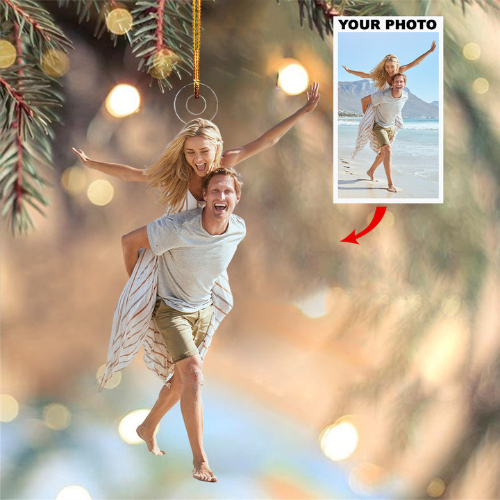Couple On The Beach - Personalized Photo Mica Ornament - Christmas Gift For Couple, Wedding Couple, Newlywed, Wife, Husband