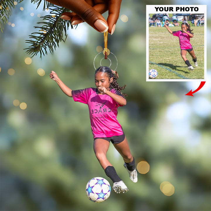 Little Stars Play - Personalized Photo Mica Ornament - Christmas Gift For Children, Sport Young Players