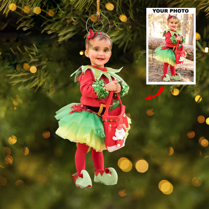 Little Elf - Personalized Photo Mica Ornament - Gift For Baby, Family Members