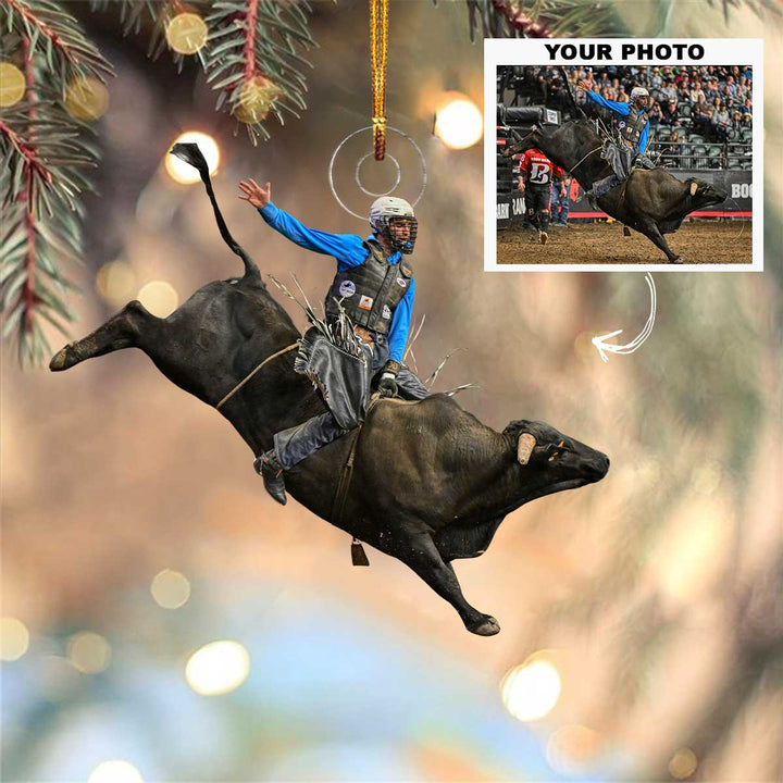Burning Rodeo Spirits - Personalized Photo Mica Ornament - Christmas Gift For Rodeo Lovers, Bull Riding Lovers