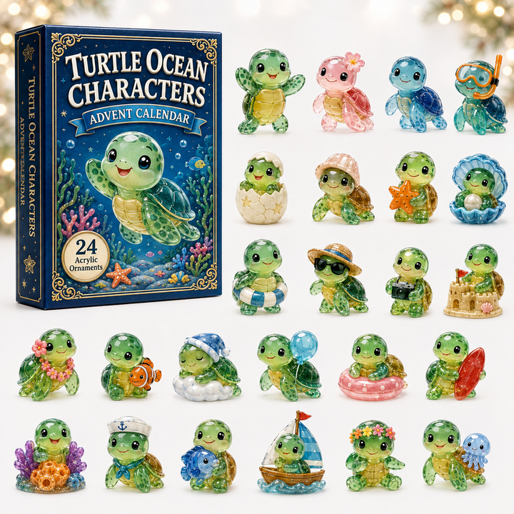 CHRISTMAS KICKOFF 40% OFF - Turtle Ocean Characters Advent Calendar 2026 - 24-Day Festive Countdown, Acrylic Charms Blind Box - Gift For Animal Lovers