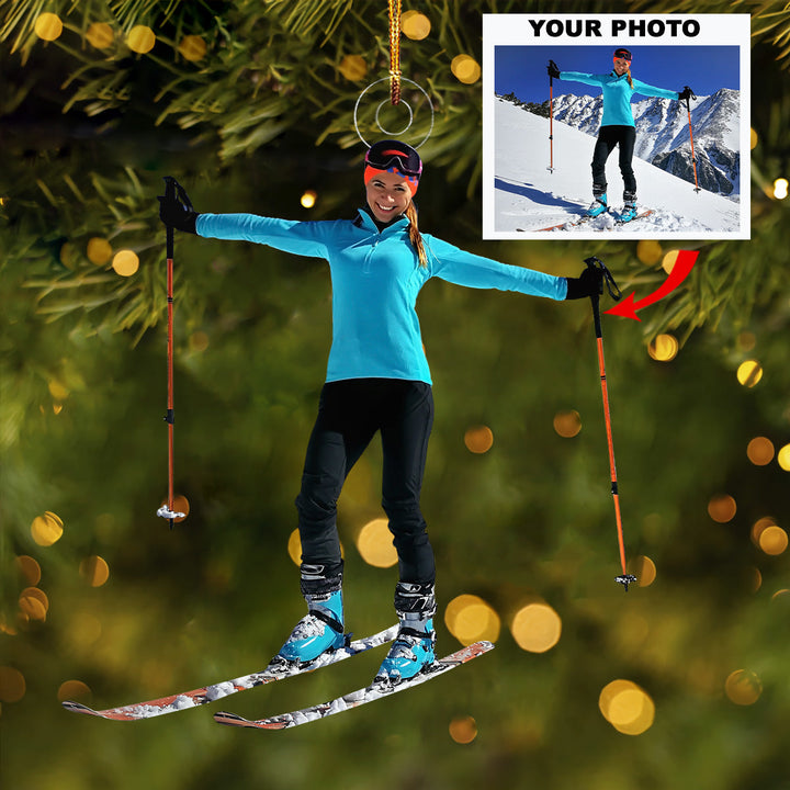 Frosty Freedom - Personalized Mica Ornament - Gift For Skiing Lovers, Family Members