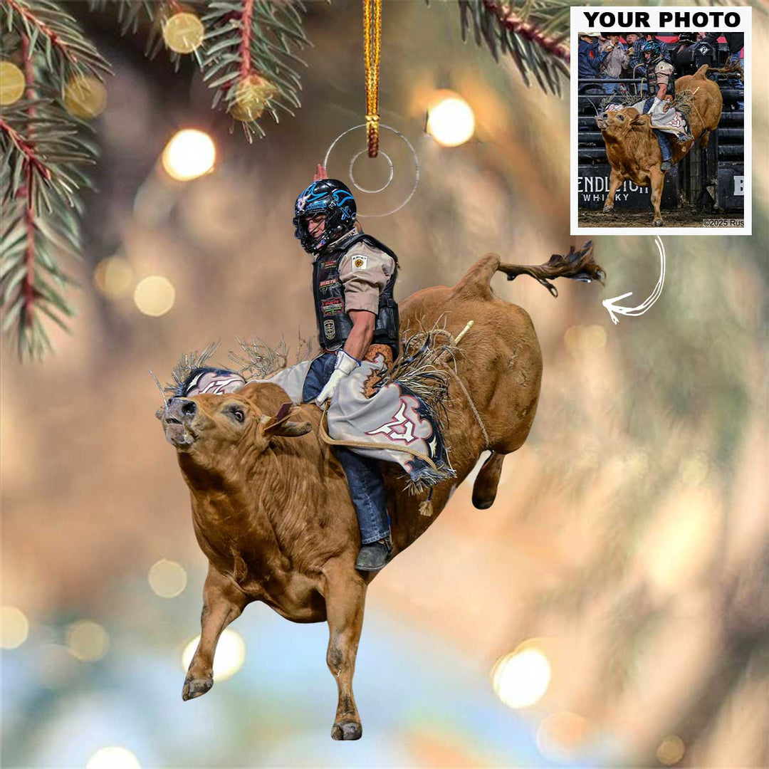 Burning Rodeo Spirits - Personalized Photo Mica Ornament - Christmas Gift For Rodeo Lovers, Bull Riding Lovers