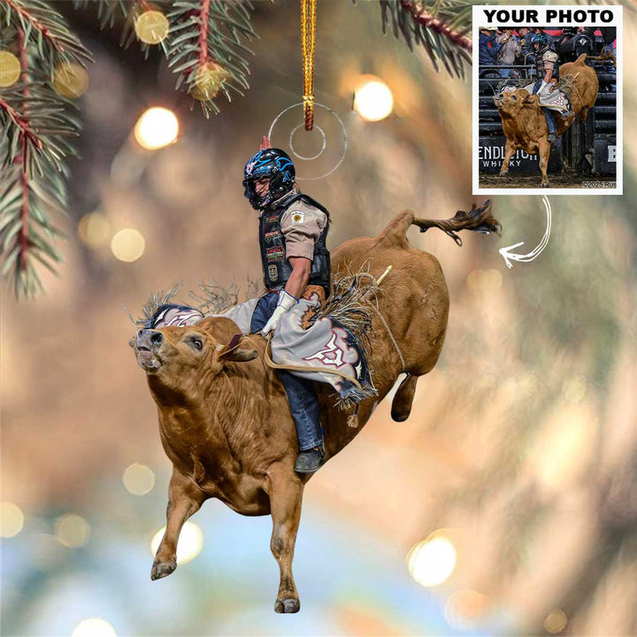 Burning Rodeo Spirits - Personalized Photo Mica Ornament - Christmas Gift For Rodeo Lovers, Bull Riding Lovers