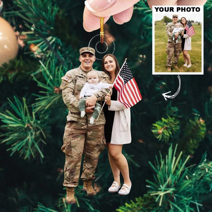 Patriot Reunion - Personalized Photo Mica Ornament - Christmas Gift For Family Members, Army Veterans And Service Members