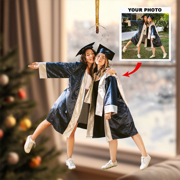 Graduation Twin - Personalized Photo Mica Ornament - Christmas Gift For Family Members, Friends, Besties