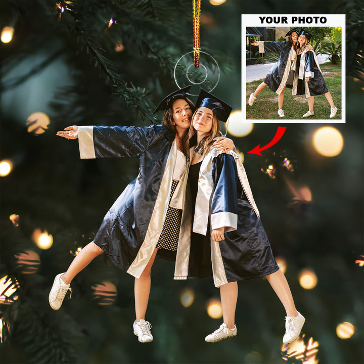 Graduation Twin - Personalized Photo Mica Ornament - Christmas Gift For Family Members, Friends, Besties