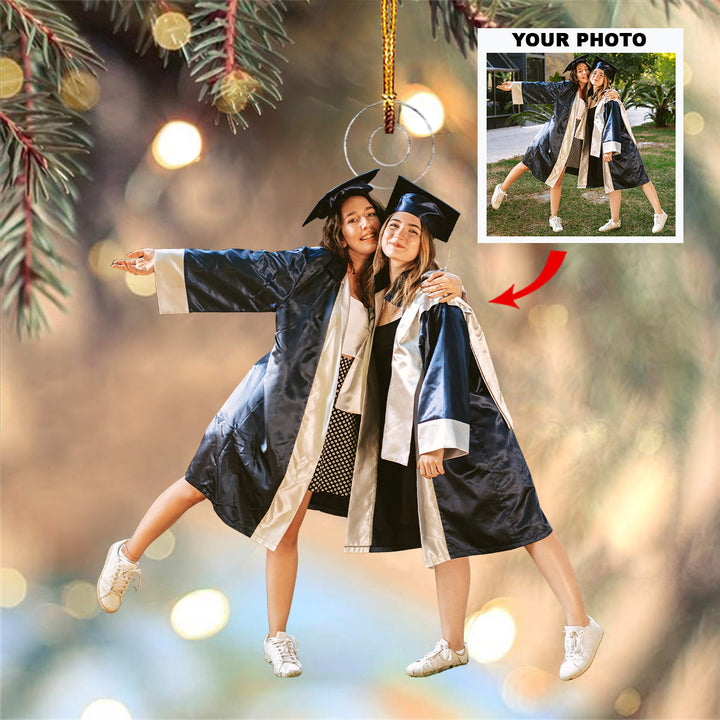 Graduation Twin - Personalized Photo Mica Ornament - Christmas Gift For Family Members, Friends, Besties